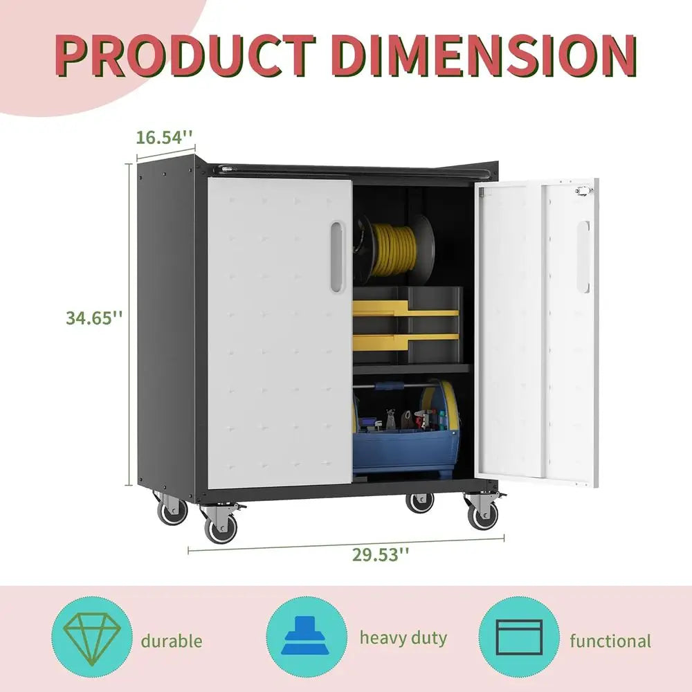 Garage Tool Storage Cabinet,Mobile Heavy Duty Metal Tool Chests & Cabiwith Lockable Do,Black & Gray Rolling Tool Cabiwith Wheels from PriceLows™