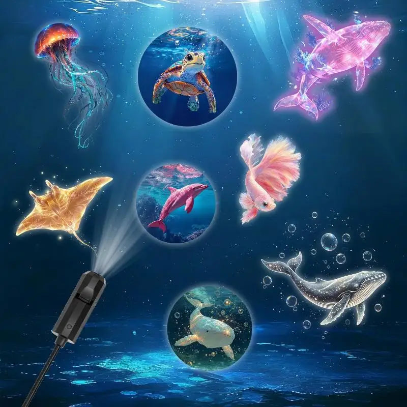 USB Ocean Projector Lamp | 8 Marine Life Panels | Ceiling Night Light | One Size