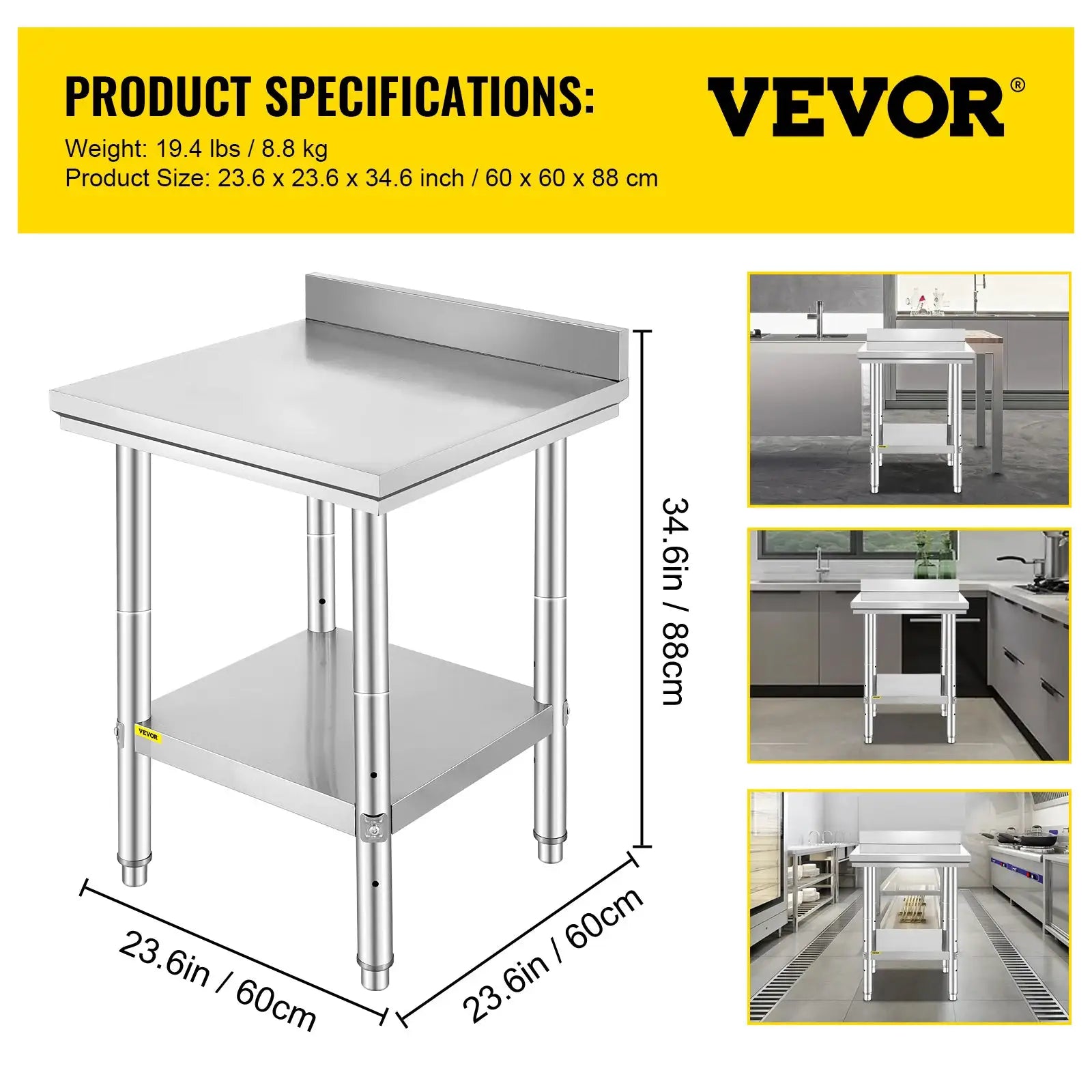 SucceBuy Kitchen Work Bench Commercial Catering Table Worktable with Undershelf Stainless Steel 330LBS 286LBS Restaurant Garage from PriceLows™