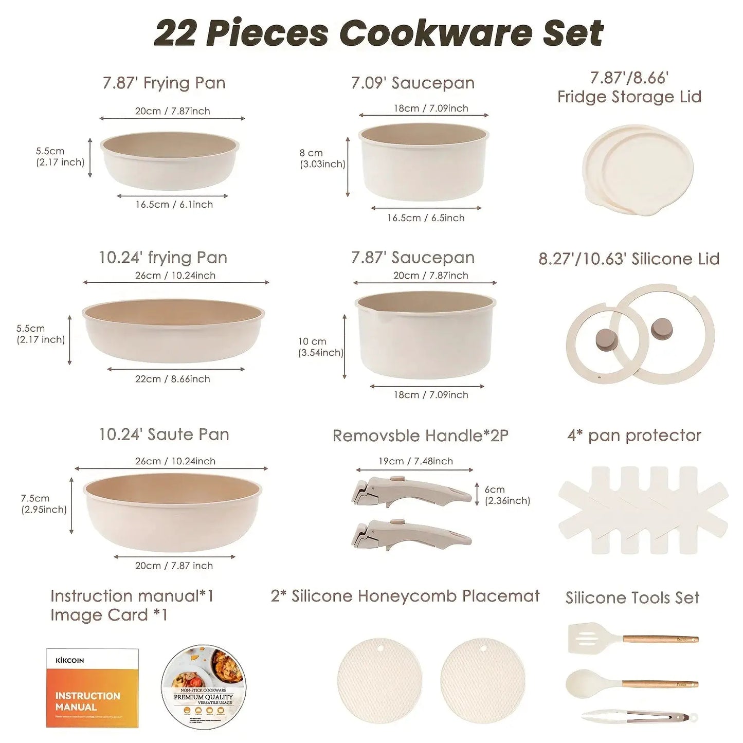 22pcs Pots And Pans Set, Non-stick Ceramic Cookware Set With Removable Handles. Space-saving, For Ovens, Dishwashers, Induction from PriceLows™
