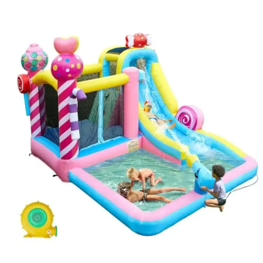 Inflatable Bounce House with Blower Water Slide Bouncy Castle Jumping Playhouse Sprinker Water Cannon Climbing Wall Splash Pool from PriceLows™