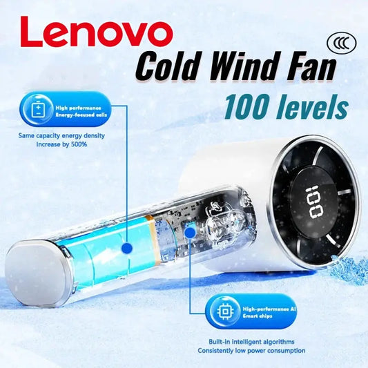 Lenovo 100 levels Handheld Eletric Turbo Fan Portable USB Fold Neck Fan Fast Cooling Semiconductor Tech Outdoor Camping Office from PriceLows™