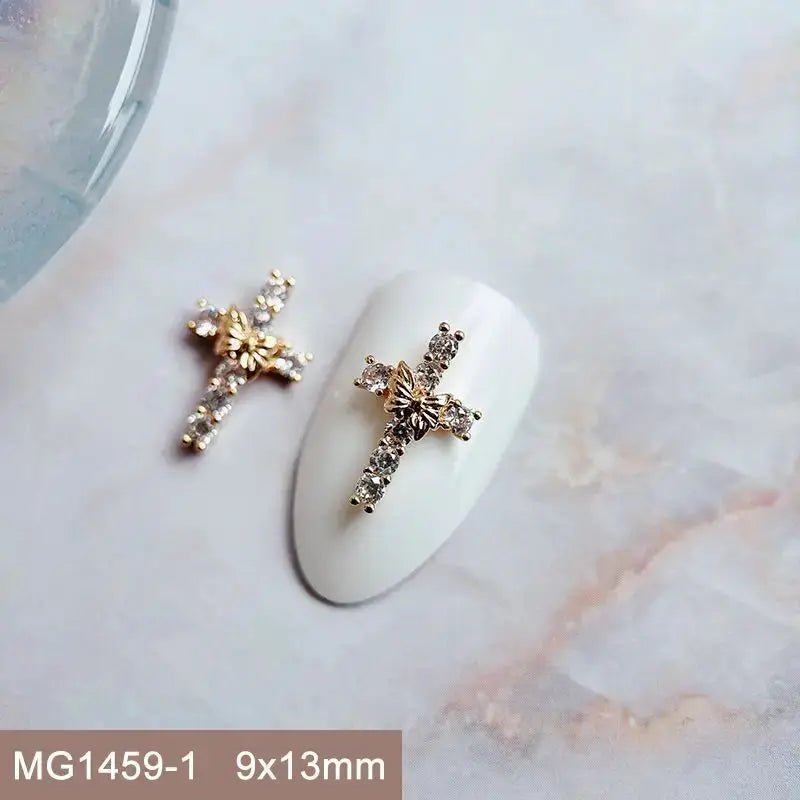10pcs/lot Luxury Halloween Black Cross Heart Zircon Metal Nails Jewelry Decorations Nail Art Accessories Charms Parts Supplies from PriceLows™