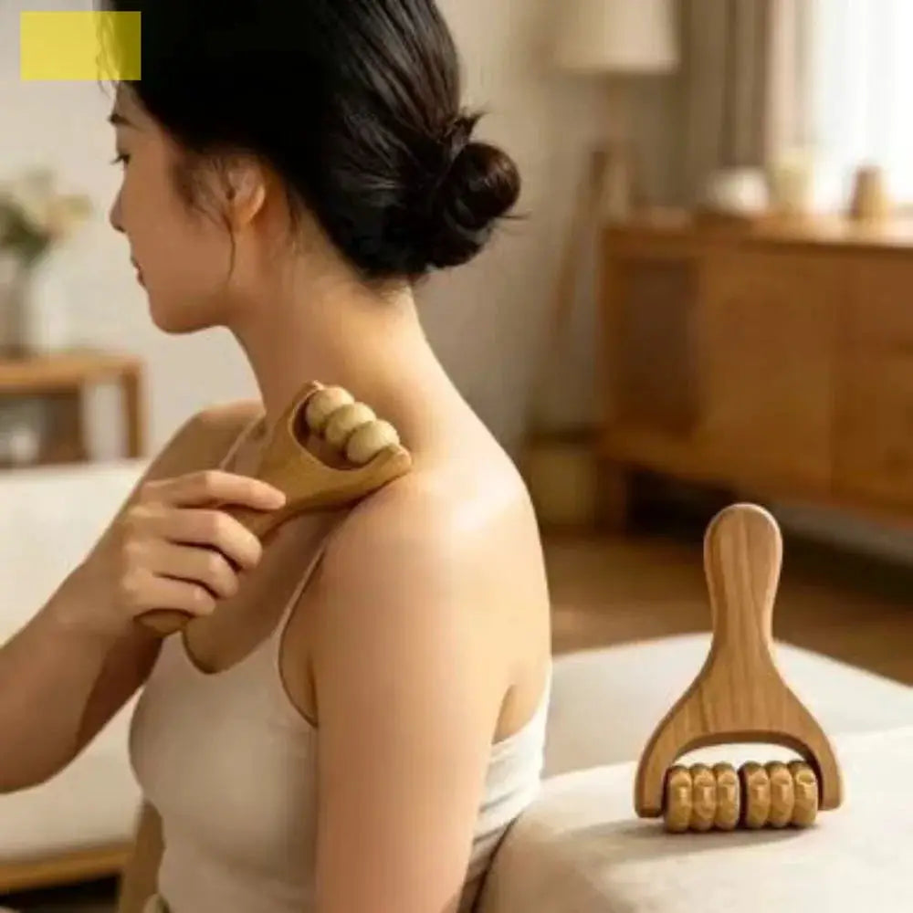 Wood Roller Massage Stick Set 2-Piece Muscle Relief