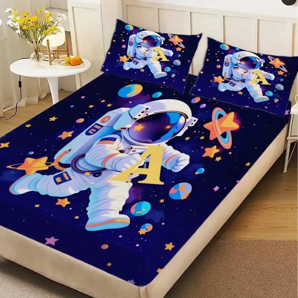 1pc Cartoon Astronaut Print Fitted Sheet Deep Pocket Elastic Mattress Cover Single Double Queen King Bedroom Decor from PriceLows™