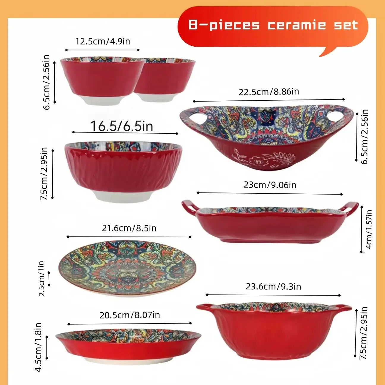 Bohemian ceramic dishes and cutlery 8-piece set household good-looking rice bowl double-ear soup basin exquisite noodle bowl from PriceLows™