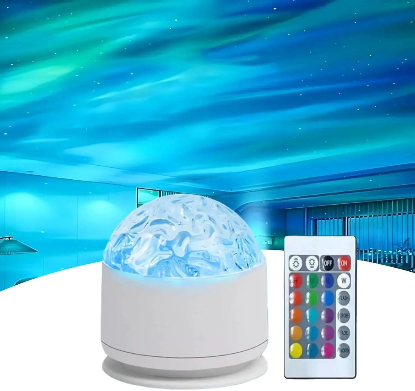 Light, Rotating Water Pattern, Plastic Build, Bedroom Dynamic Night Lamp for All, Ocean Wave Projector, Flame Romantic Ambiance with Remote, 15 Color Patterns,Projects Water Ripple Effects onto Walls from PriceLows™