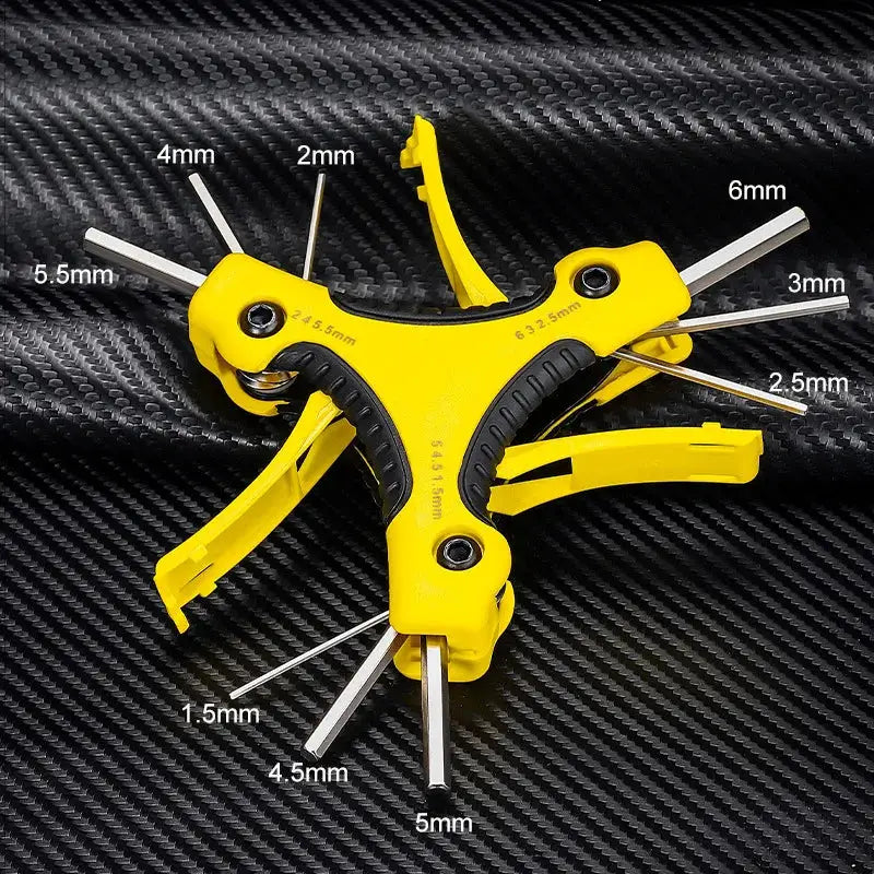 Foldable Triangular Inner Hexagon Wrench Set 9 in 1 Combination Universal Allen Wrench 1.5/2/2.5/3/4/4.5/5/5.5/6mm Wrench Tools from PriceLows™