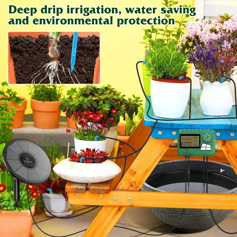 Solar Irrigation Equipment Greenhouse Irrigation Drip Irrigation Kit with 15M Hose for Potted Plants with Automatic Timer from PriceLows™
