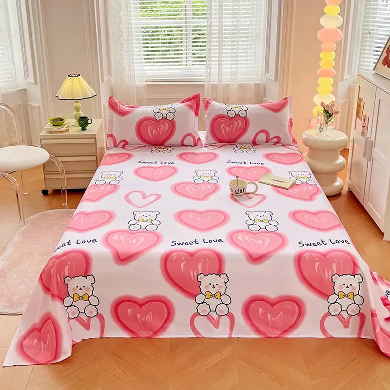 1PC or 3PCS Bed Flat Sheet Pillowcases Bed Cartoon Printed Top Sheets Single/Queen/King Flat Bedsheets Home Bed Linen Sheets from PriceLows™