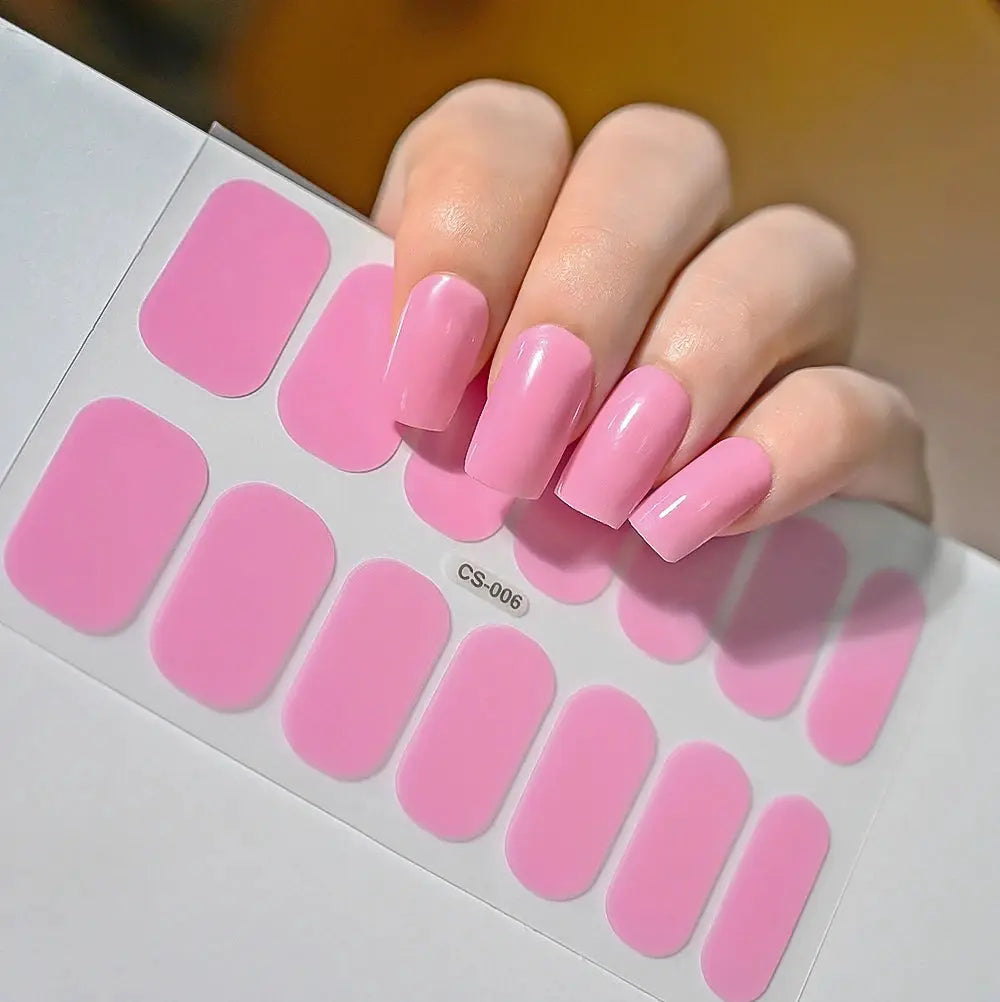 1Pcs Semi-Cured UV Gel Nail Sticker Pure Color Full Cover Waterproof Long-lasting Nail Strips 16Tips DIY Nail Polish Stickers *& from PriceLows™