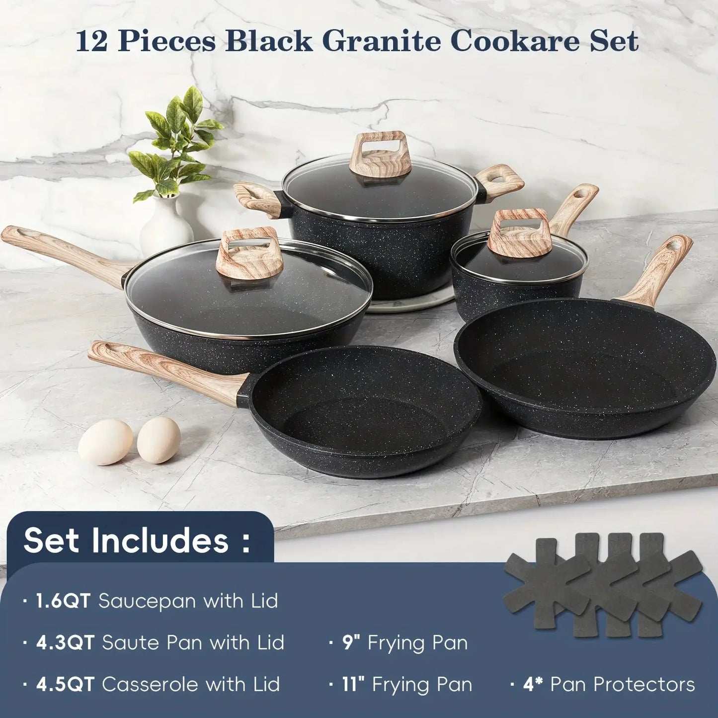 12 Pots And Pans Set Non-stick Cookware Set, Cooking Utensils, Non-stick Pans, Granite Cooking Set Including Frying Pans, Frying from PriceLows™