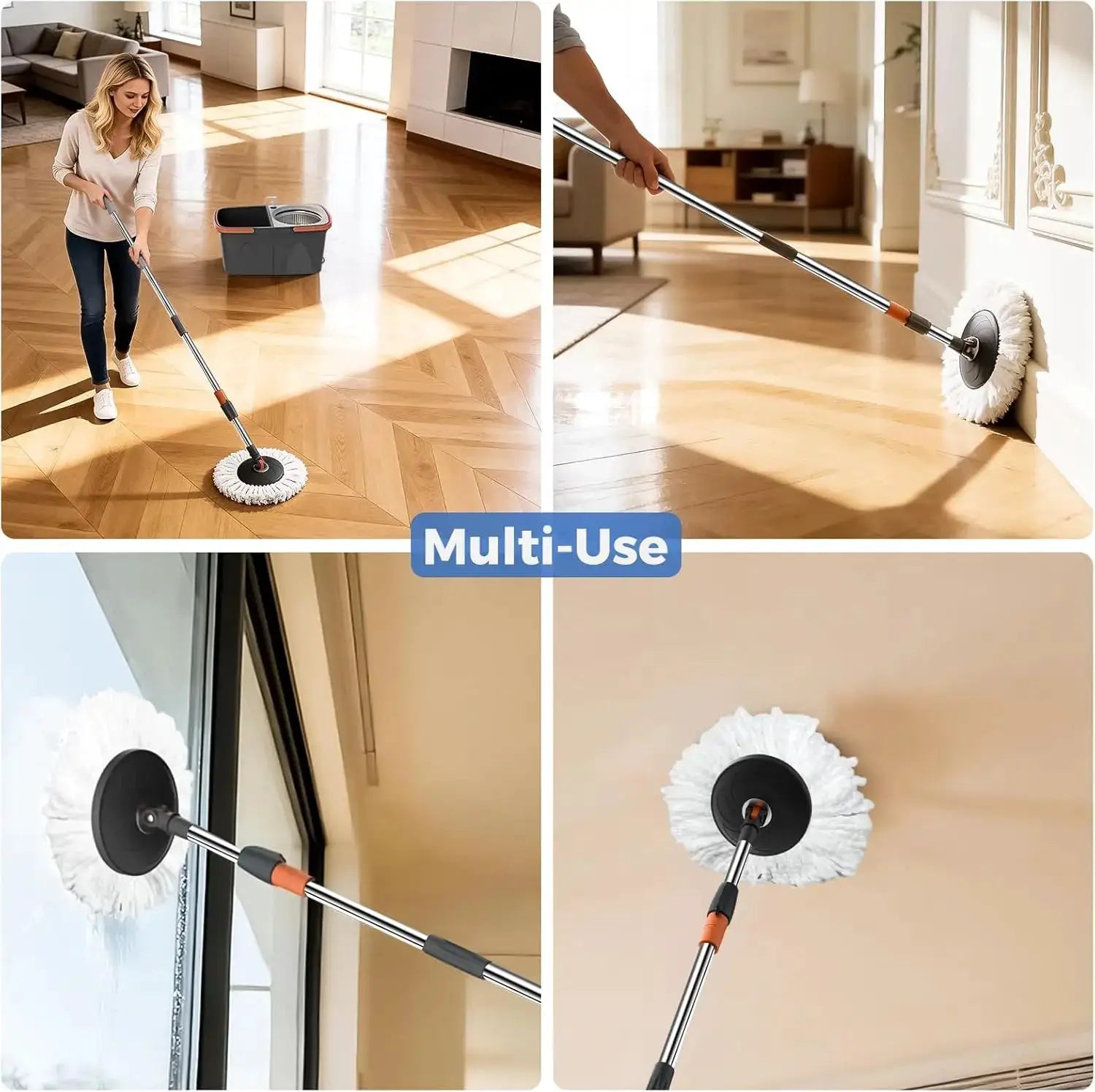Foldable Spin Mop and Bucket System, Dual-Bucket Cleaning, 2 Reusable Microfiber Mop Heads for Floor Cleaning from PriceLows™
