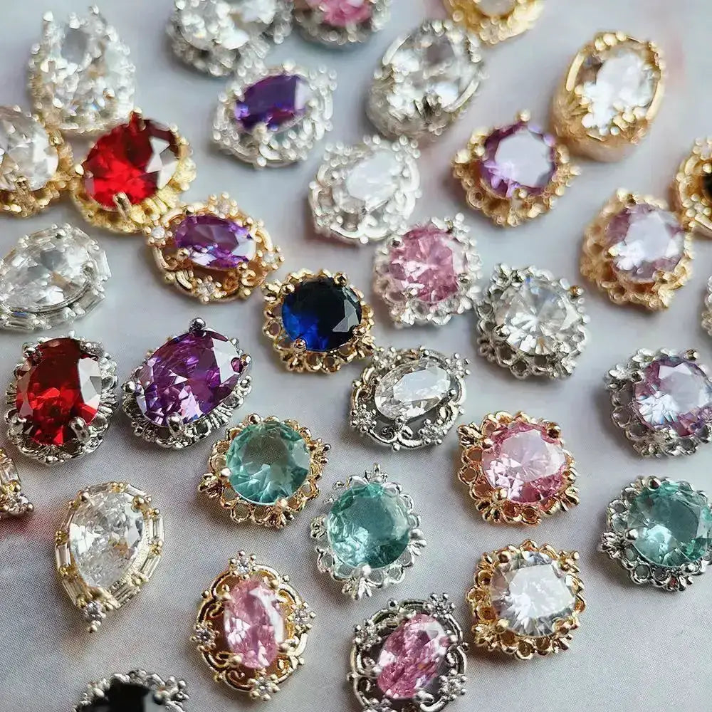 10pcs Pink Black Blue Oval Drop Round Zircon Bright Silver Nails Jewelry Decorations Nail Art Accessories Charms Parts Supplies from PriceLows™