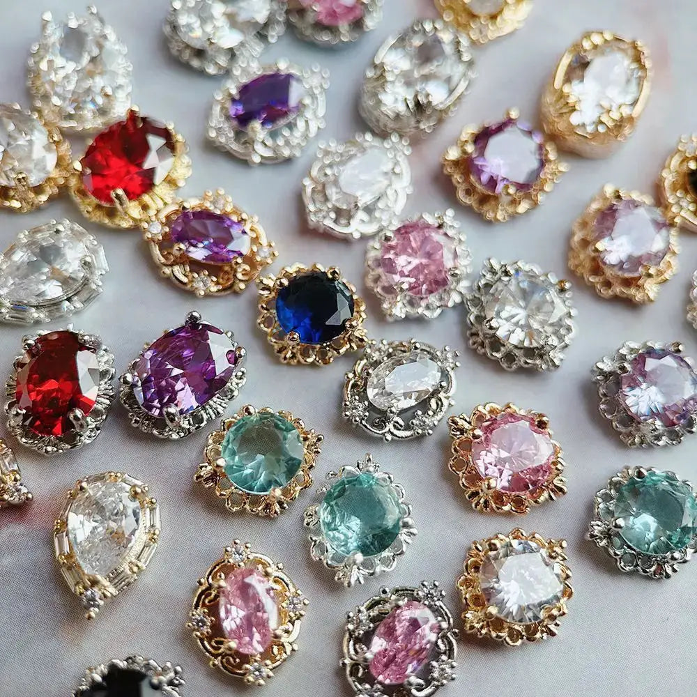 10pcs Pink Black Blue Oval Drop Round Zircon Bright Silver Nails Jewelry Decorations Nail Art Accessories Charms Parts Supplies from PriceLows™
