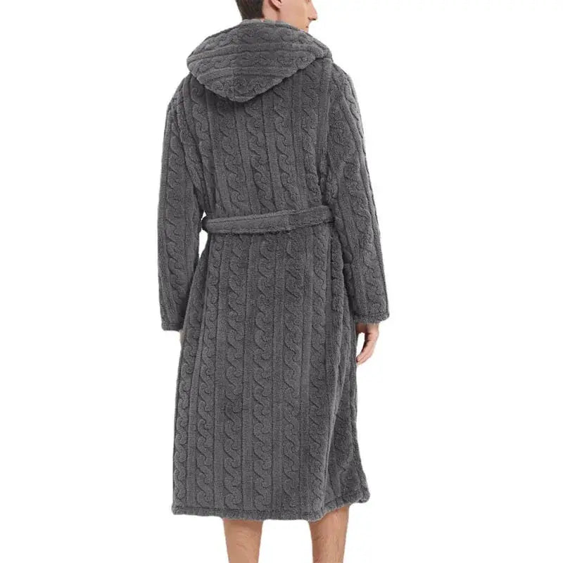 Men's Hooded Robe | Polyester | Thickened | Solid Color
