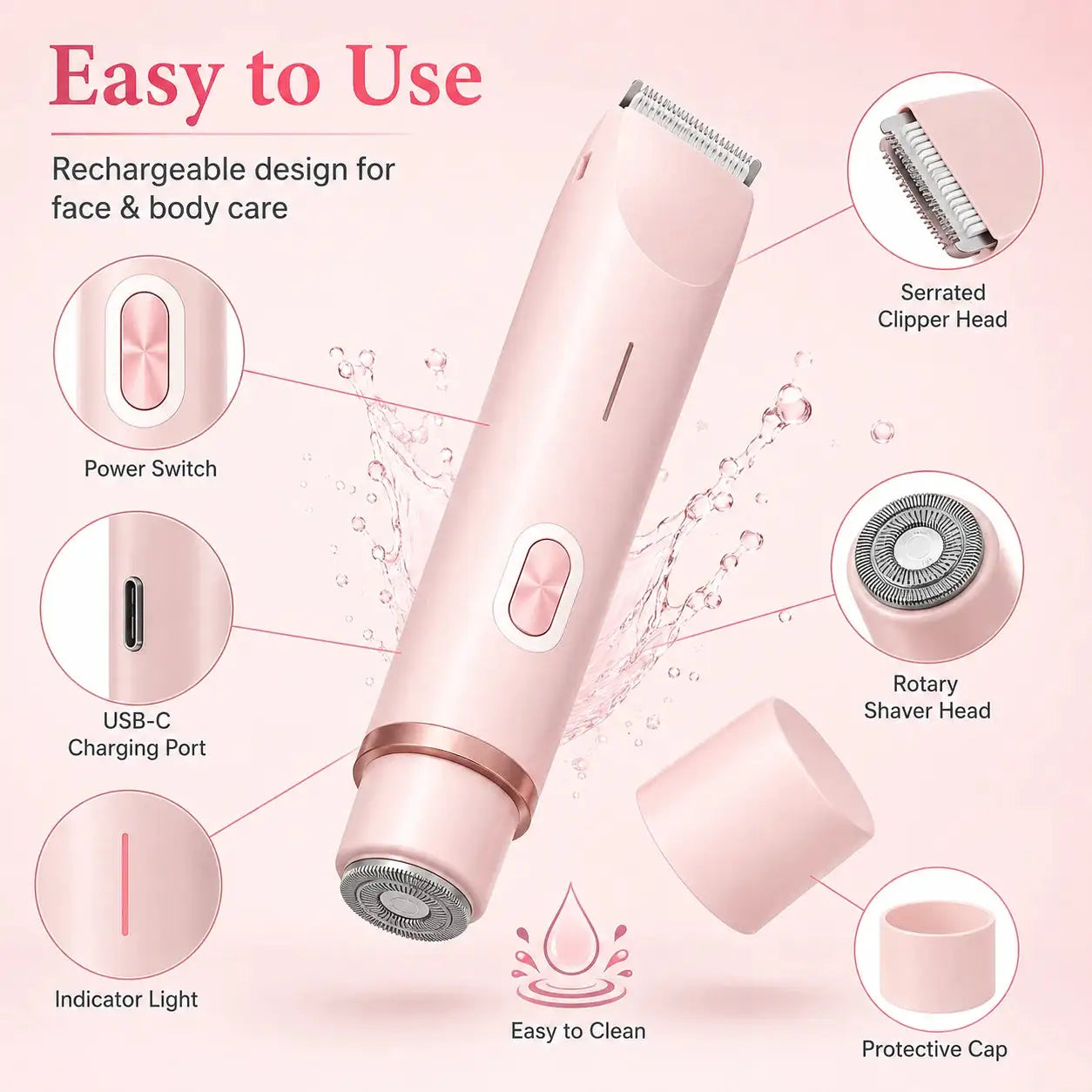 Women's Electric Trimmer | Rechargeable USB Battery | Dual Heads Face And Bikini