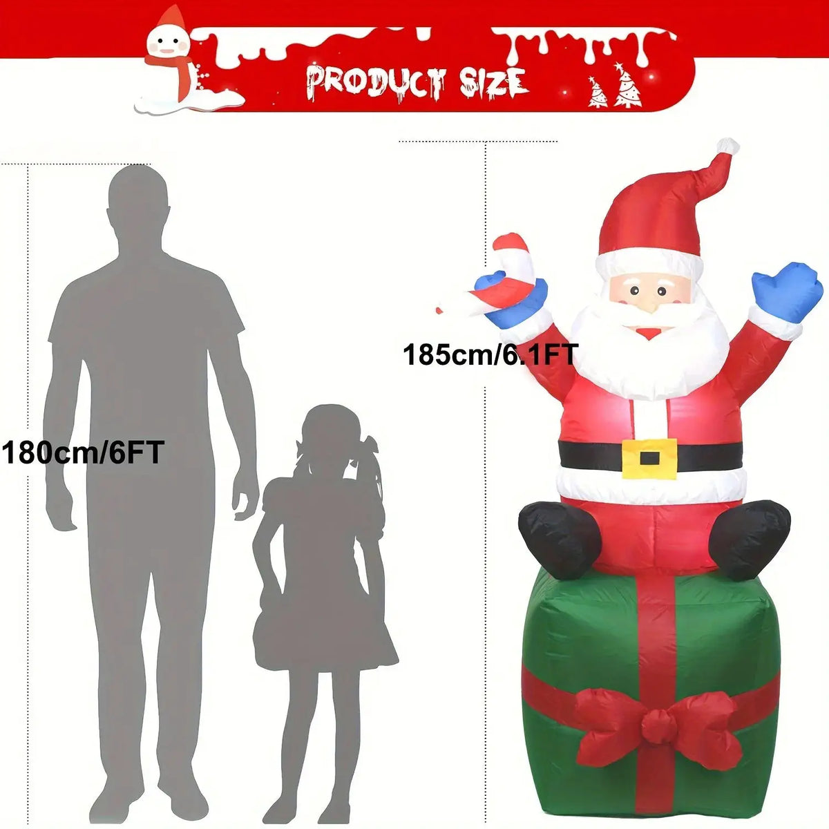 Christmas Inflatable Santa | 6.1 Ft Led Light | Ground Stakes | Garden