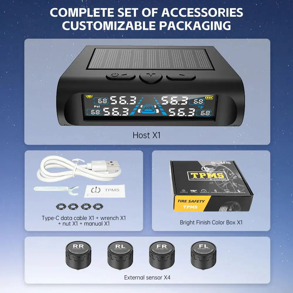 Car Security Alarm Systems Tire Pressure Monitoring Auto Accessories 4 Exteral Universal Solar TPMS Tyre Temperature Monitor from PriceLows™