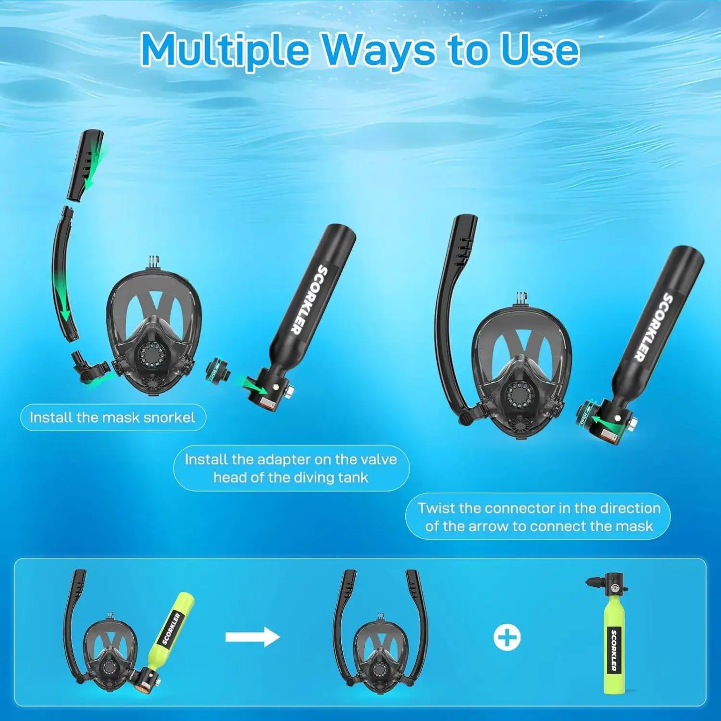 SCORKLER 0.5L Mini Scuba Diving Tank with Snorkeling Full Face Mask And Hand Pump Diving Cylinder Dive Equipment for Adults from PriceLows™
