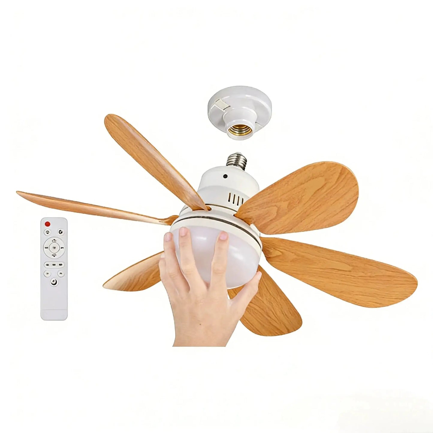 Wood Grain Ceiling Fan Light | Remote Control | E27 Base