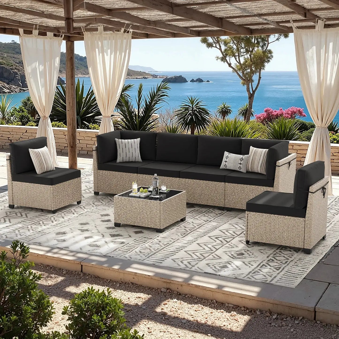 7-Piece Patio Furniture Set, Outdoor Rattan Sectional Sofa with Tempered Glass Table, All-Weather, for Garden, Porch, Backyard from PriceLows™