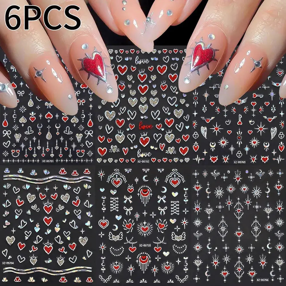 8pc 3D Mixed Color Heart Nail Stickers Valentines' Day Sweet Red Pink Love Selfadhesive Nail Decoration Decals Manicure Supplies from PriceLows™