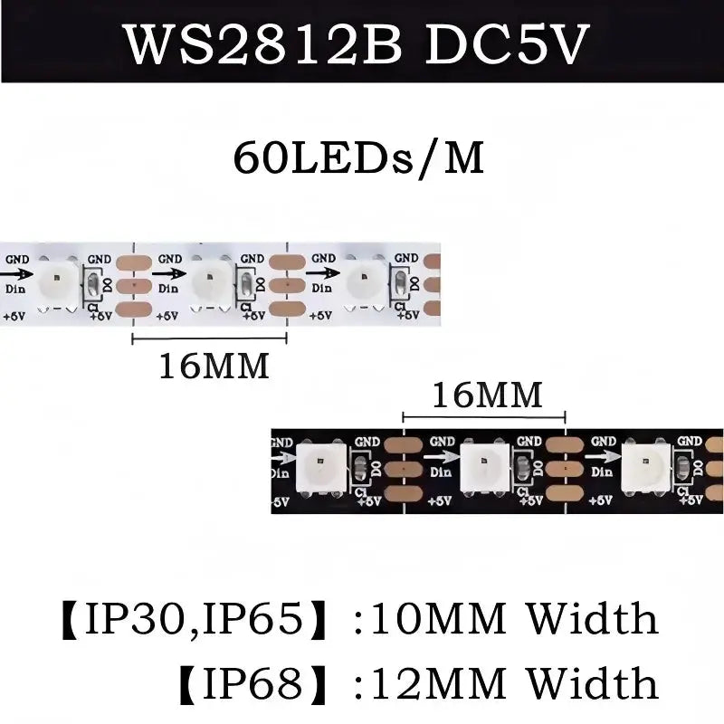 5V Independent Control WS2812B IC Led Lights RGB Led Strip Light IP65 IP68 Waterproof Smart Pixels Magic Light Black White PCB from PriceLows™