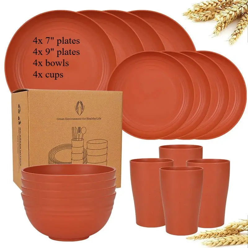 Natural Wheat Straw Tableware Set Dinnerware Sets Biodegradable Unbreakable Plates, Bowls, Cups Lightweight for Kitchen Camping from PriceLows™