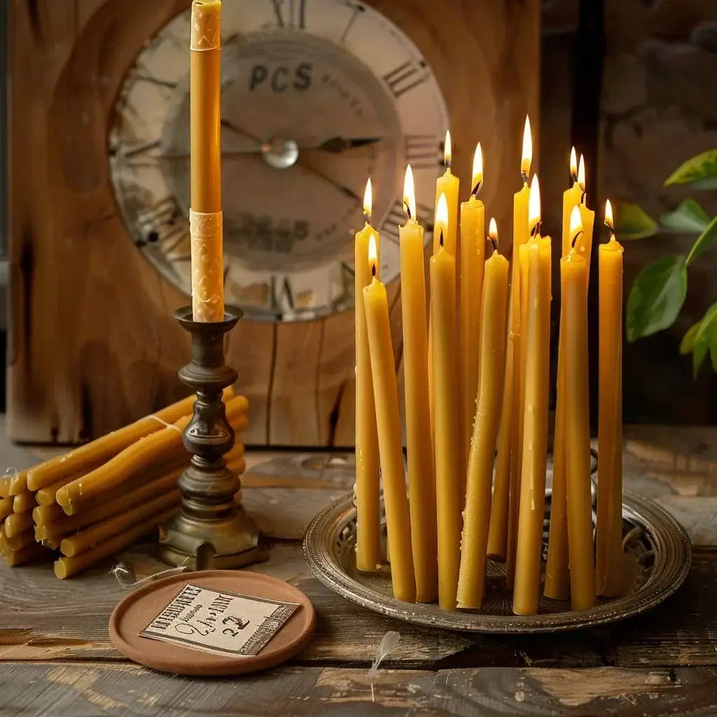 Natural Beeswax Hanukkah Candles | Thin Taper | Unscented | 25 Pack