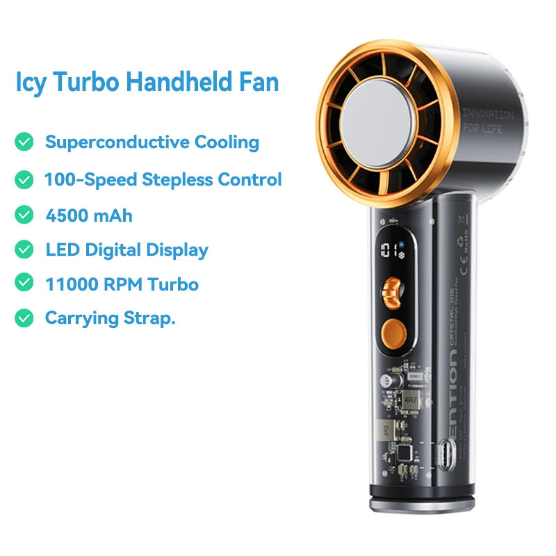 Handheld Fan | 11000 RPM | LED Digital Display | Portable Outdoor