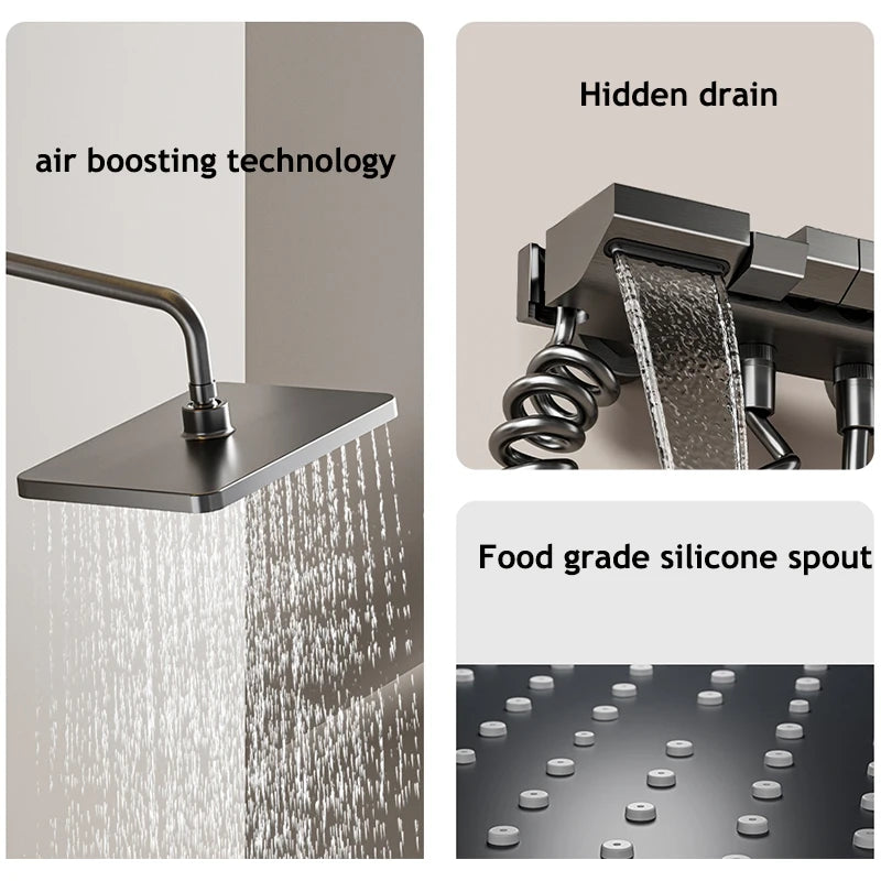 Shower System | Grey Finish | Digital Display | Wall-Mounted Aluminum