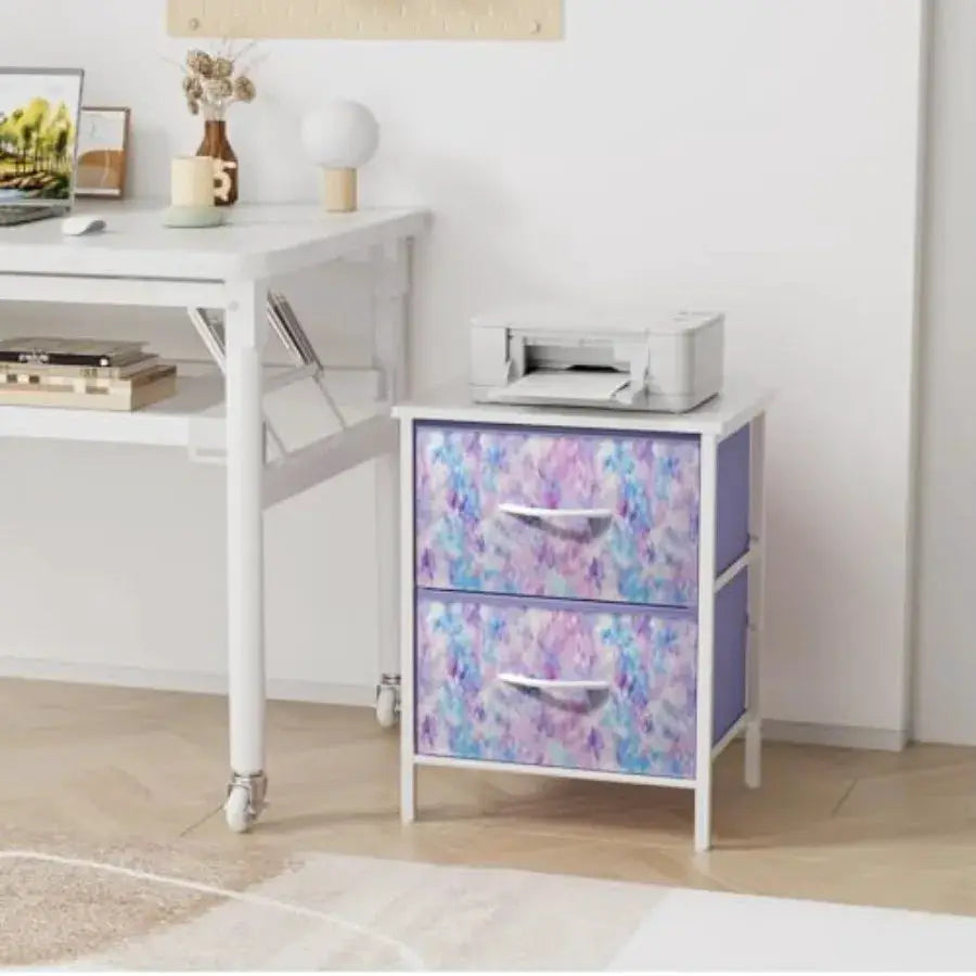Nightstand Set of 2, Dresser with 2 Drawers, Steel Frame Bedside Furniture, Wood Top Fabric Night Stand, Colorful End Table for from PriceLows™