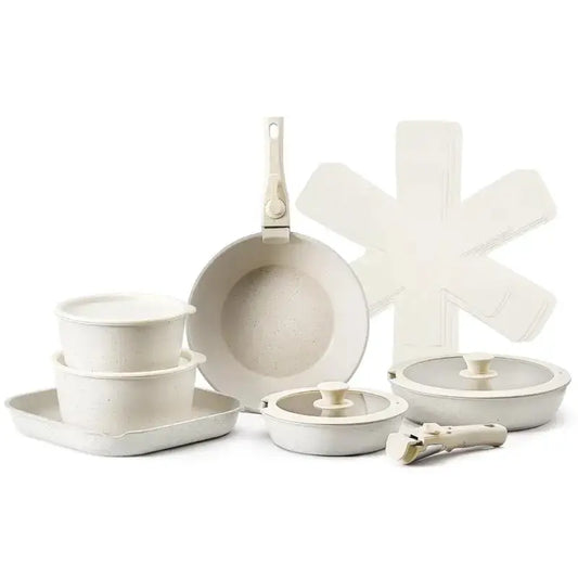 17 Piece Pots and Pans Set Nonstick, Detachable Handle Cookware, Space Saving Induction cookware set, Kitchen RV Cooking Sets, with Frying, Sauce, Saute, Tempered Glass Lids, Oven Safe, White from PriceLows™