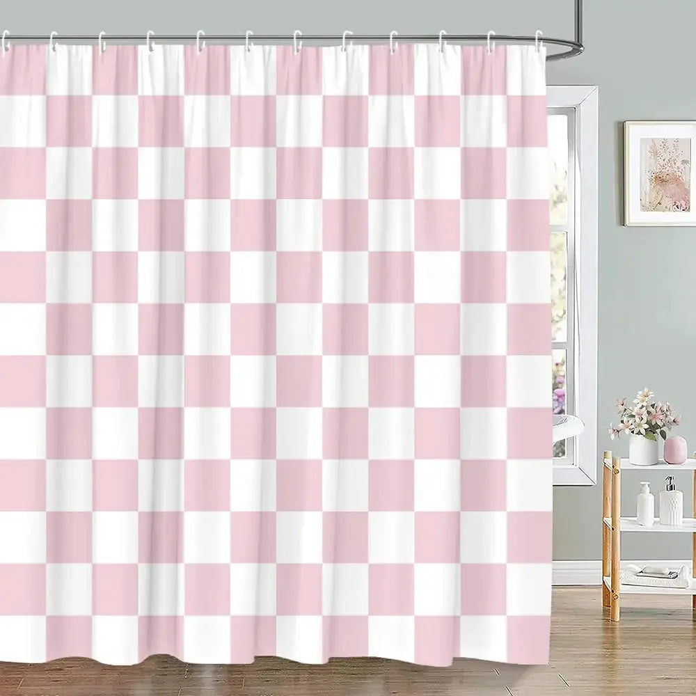 Pink Geometric Shower Curtain Minimalist Stripe Leopard Texture Creative Square Plaid Polyester Fabric Bathroom Decor Curtain from PriceLows™