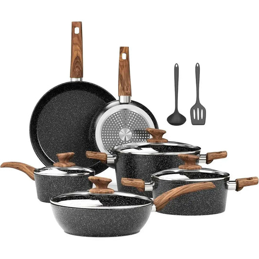 12-Piece Black Non-Stick Pots and Pans Set, Kitchen Induction Cookware, Premium Nonstick Cooking Set from PriceLows™