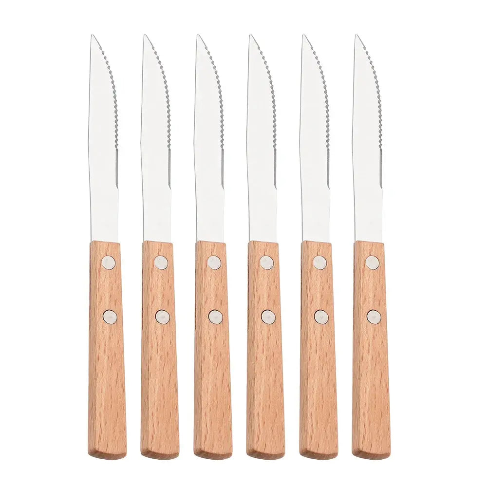 Knife Fork Teaspoon with Wooden Handle 304 Stainless Steel Cutlery Set 6/24Pcs Tableware Mirror Dinnerware Home Flatware Kitchen from PriceLows™