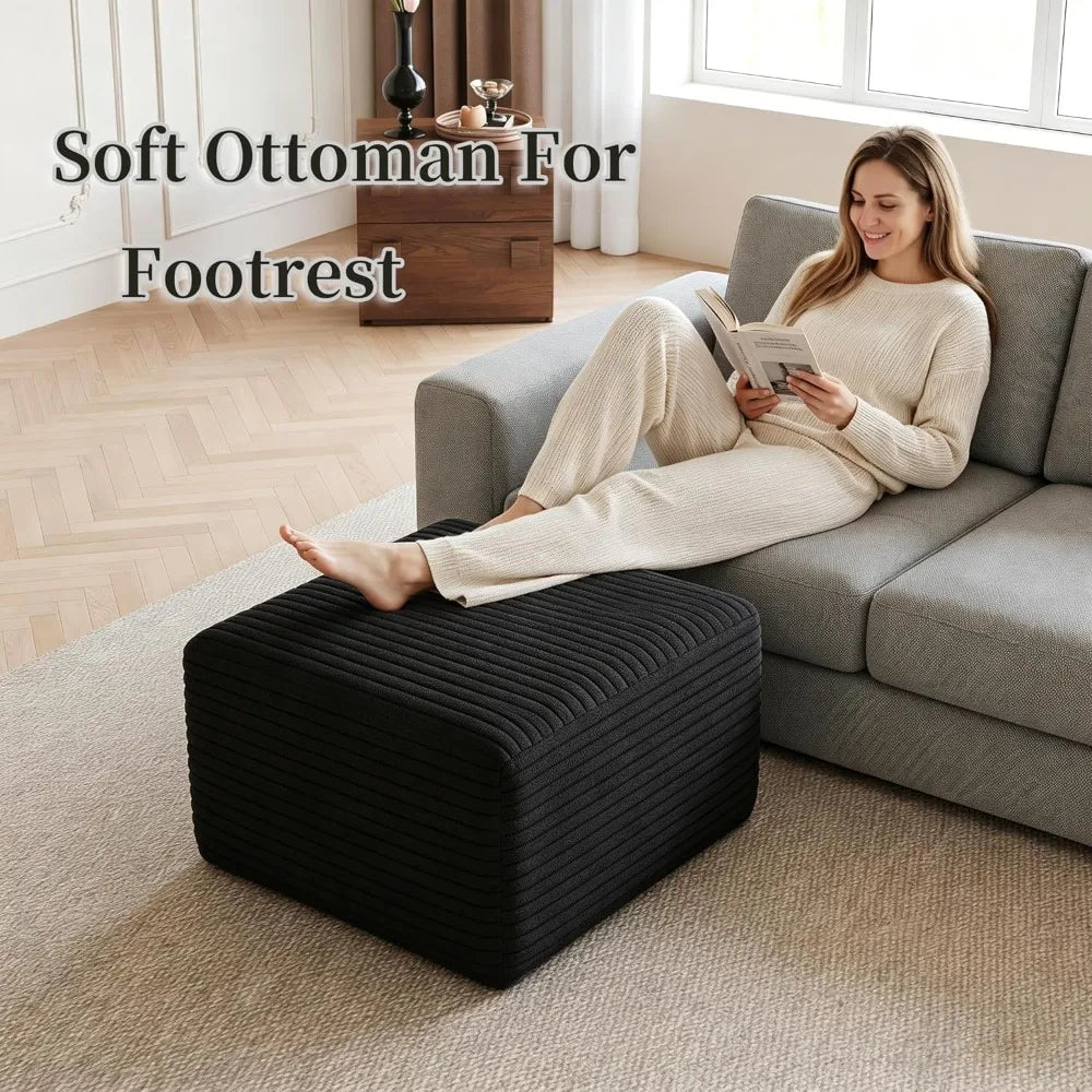 Corduroy Ottoman Foot Rest | 25.6 Inch Size | Memory Foam Plush | One Size
