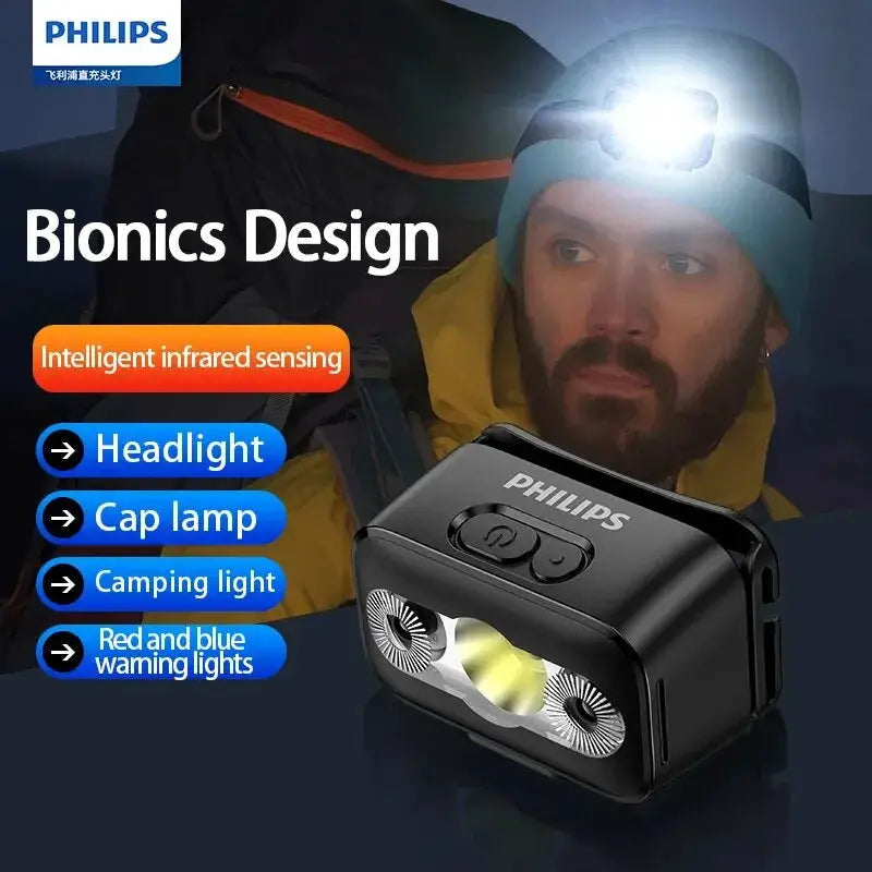 PHILIPS LED Headlamp Sensor Head Flashlight Ten Types of Lighting Type-C Rechargeable Headlight Outdoor Camping Fishing Lantern from PriceLows™