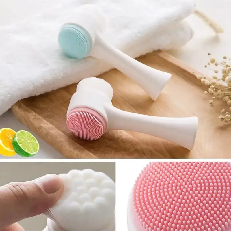 Facial Cleansing Brush | 2-in-1 Silicone And Bristle | Pore Cleanse And Massage