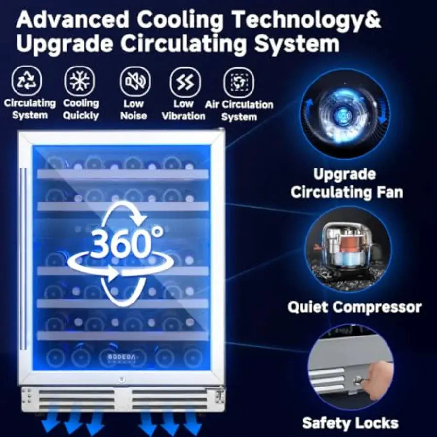24 Inch Wine Cooler for Home/Kitchen/Office/Bar: 46-Bottle Dual Zone Fridge, Stainless Steel, Black, Built-in Compressor with A from PriceLows™