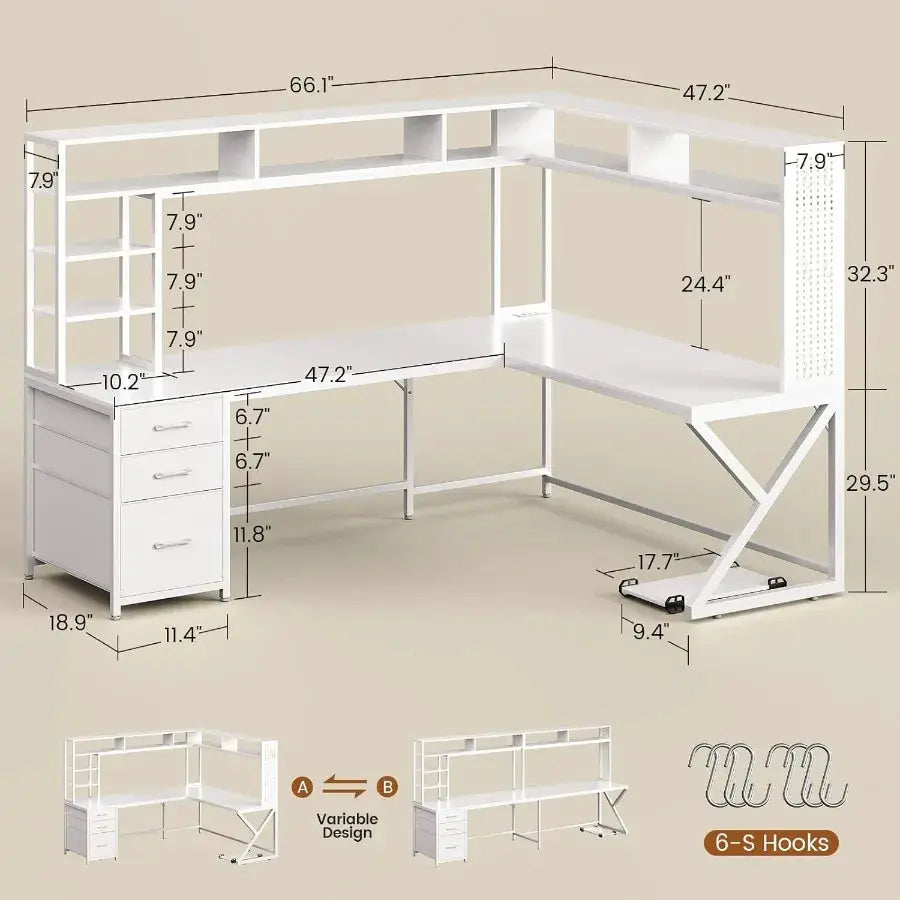 Corner Computer Desk Convertible 94.5 Gaming Desk with Storage Drawers Hutch and Pegboard L Shaped Office Desk with Power Outle from PriceLows™