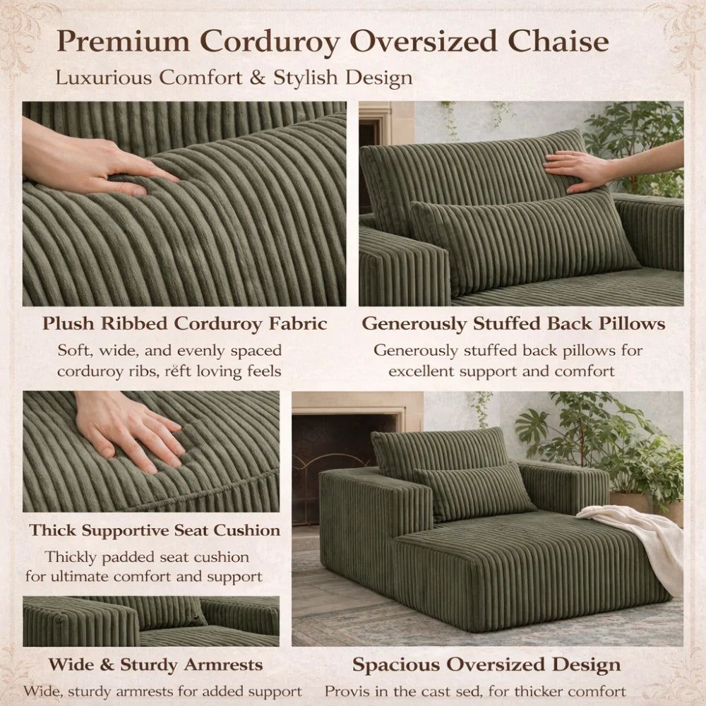 Sofa Bed | 62.6 x 48.23 in | Corduroy Fabric With 2 Lumbar Pillows | Green