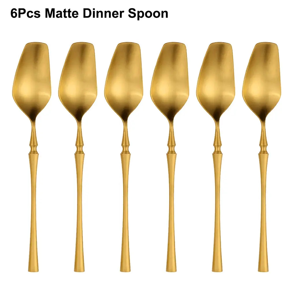 6/16/24Pcs Gold Tableware Stainless Steel 304 Cutlery Matte Dinner Set Western Knife Fork Spoon Mirror Elegant Flatware from PriceLows™