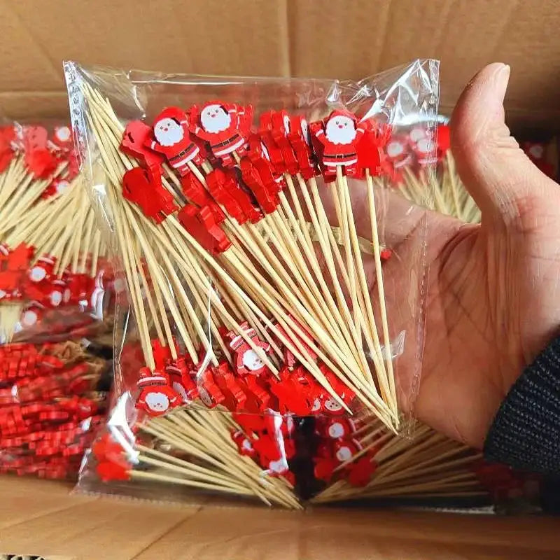 Christmas Decorative Picks | Disposable Bamboo | Holiday Motifs | 50 Piece Set