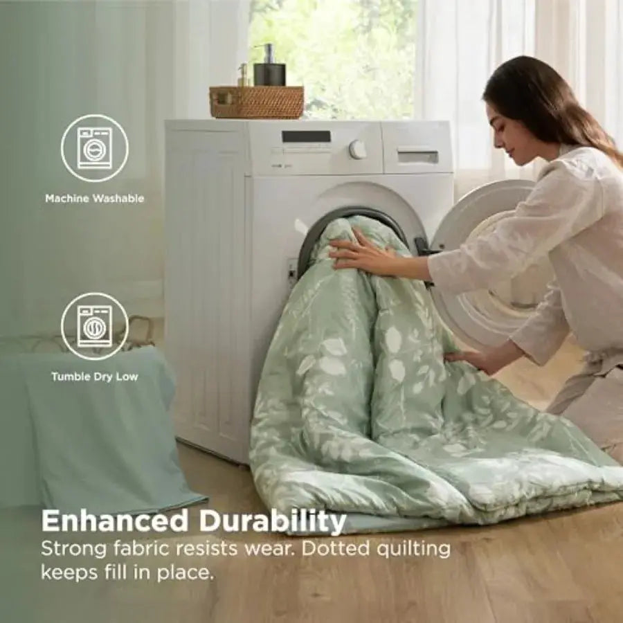 Comforter Set - 7 Pieces Floral Sage Green GentleSoft™ Bedding Sets Bed in a Bag with Botanical Flowers Winter Comforter Sheets from PriceLows™