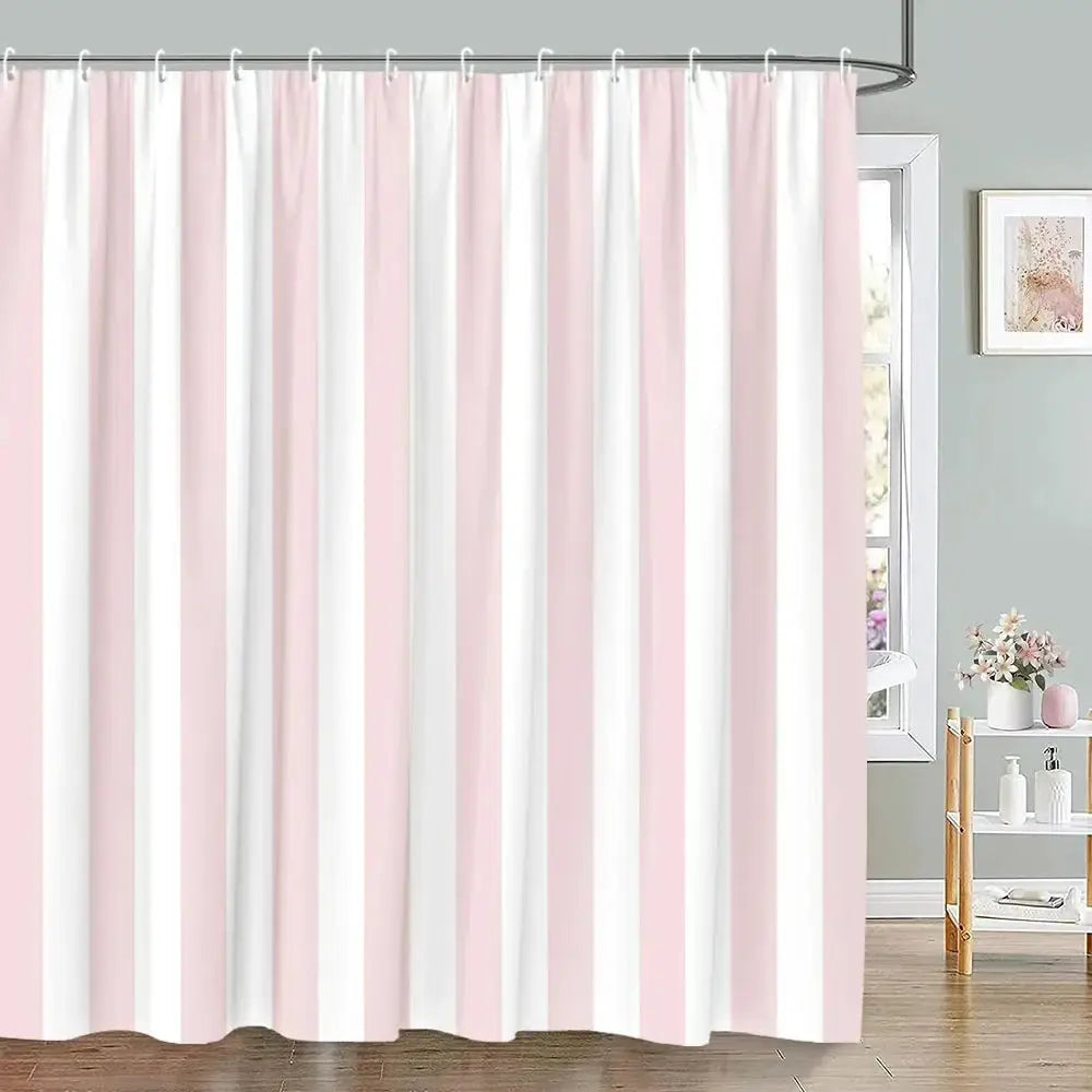 Pink Geometric Shower Curtain Minimalist Stripe Leopard Texture Creative Square Plaid Polyester Fabric Bathroom Decor Curtain from PriceLows™