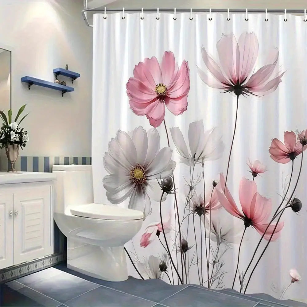 Universal Fit Shower Curtain With Hooks Set For Bathroom Decor And Water Control from PriceLows™