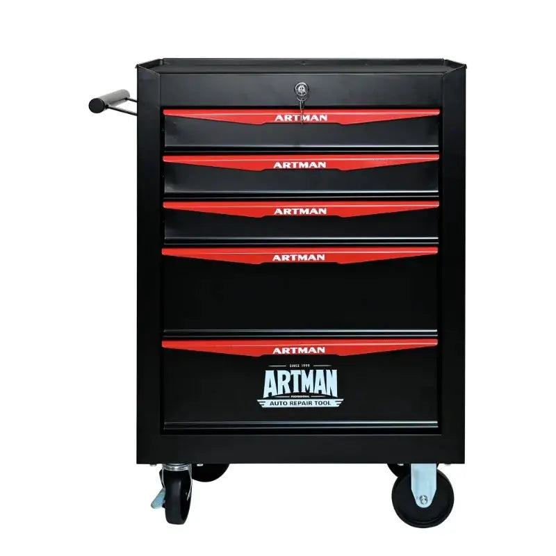 30 Inch 5 Drawer Rolling Tool Chest Metal Tool Cabinet with Ball Bearing Slides Steel Storage Box with Wheels Lockable Black Red from PriceLows™