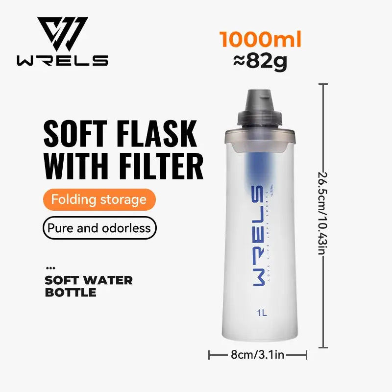 WRELS Soft Water Bottle with Filter Ultralight Collapsible Water Filter Bottle Hydrapak Soft Flask for Hiking Camping Backpack from PriceLows™